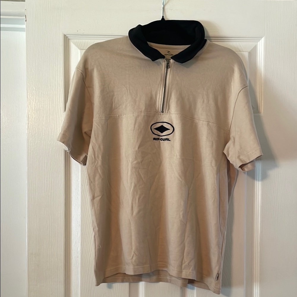 Rip Curl Beige Polo with Black Trim and Quarter-Zip